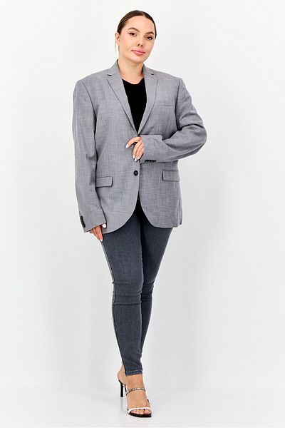 Ben Sherman Women Regular Fit Textured Blazer, Grey