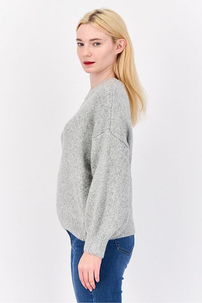 PİNK ROSE Women Crew Neck Long Sleeves Textured Sweaters, Grey