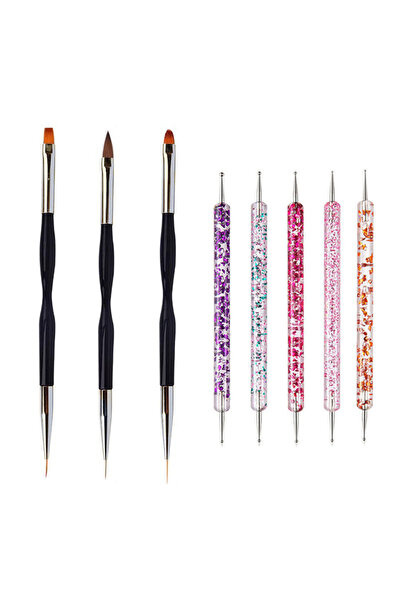 Choice1 12 فرشاة فنية للأظافر بتصميم رأس رسم ونحت وقلم تنقيط وبطانة مسطحة وجل...