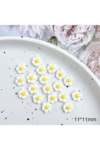 Choice 03 11 مم 50 قطعة من زينة أظافر صغيرة من الراتينج ثلاثية الأبعاد على شكل زهور بيضاء رائعة لتزيين فن الأظافر في الصيف DIY