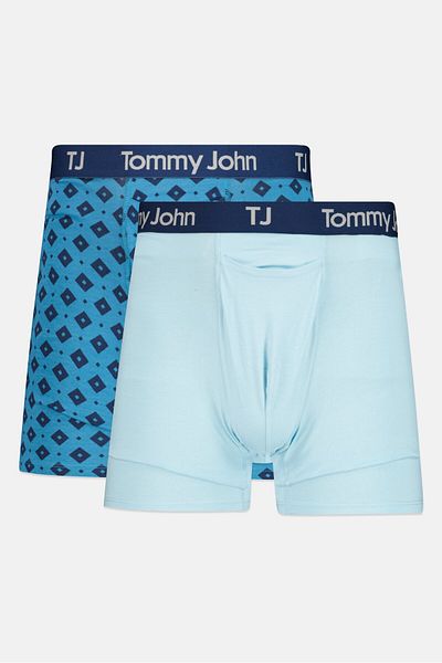Tommy John Men 2 Pieces 6 Inseam Brand Logo Boxer Brief, Blue