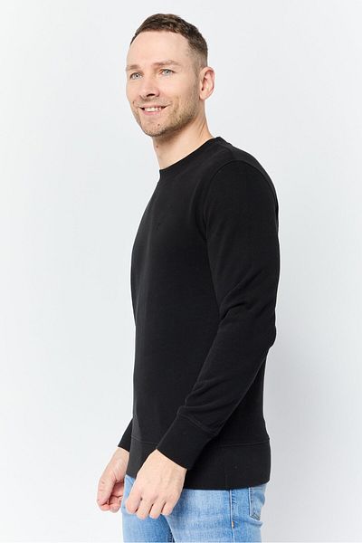 AMERICAN EAGLE Men Crew Neck Plain Brand Logo Long Sleeves Sweatshirt, Black