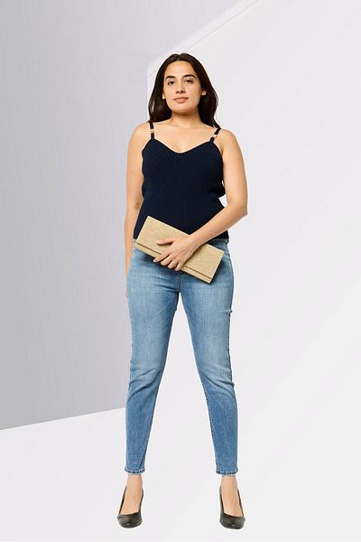 Michael Kors Women Sweetheart Neck Sleeveless Rib Knitted Tops, Midnight Blue