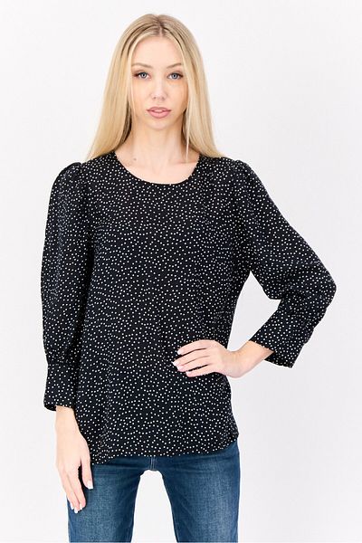 DeFacto Women Round Neck 3/4 Sleeves Micro Dot Blouse, Multicolor