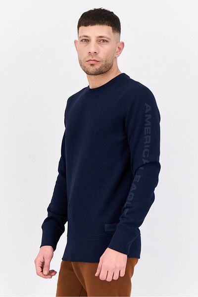 AMERICAN EAGLE Men Crew Neck Graphic Print Long Sleeves Sweatshirt, Navy