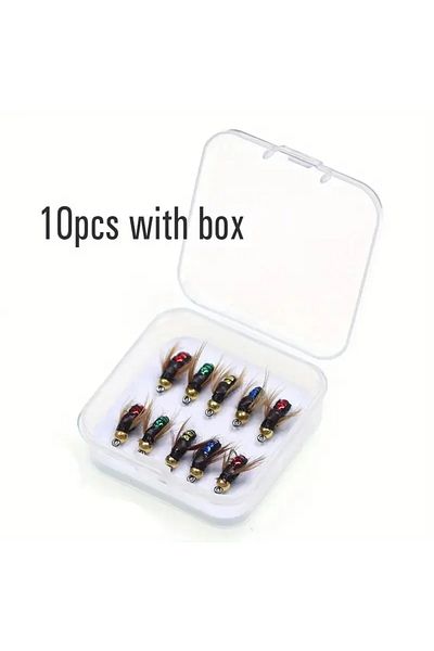 Choice 10pcs With Box 5/10pcs Artificial Insect Fishing Bait, Fast Sinking Brass Bead Head Scud Fly Worm Tr