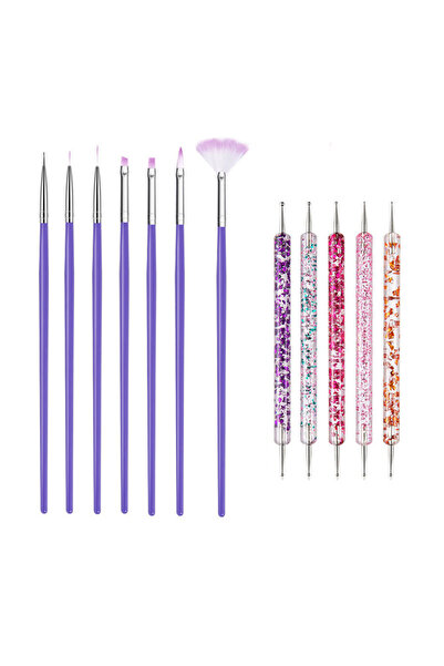 Choice1 14 فرشاة فنية للأظافر بتصميم رأس رسم ونحت وقلم تنقيط وبطانة مسطحة وجل...