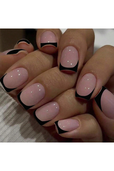 Choice1 black 24pcs Short Square Black France Full Cover Fake Nail Set 1pc Na...