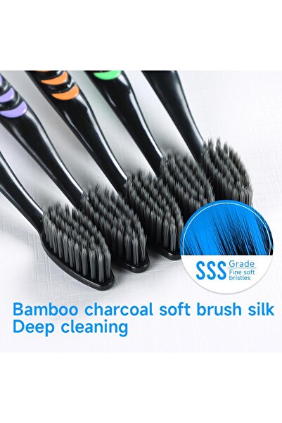 Choice black 10 Pcs Family pack toothbrush, Bamboo Charcoal Soft Bristles Toothbrush, Travel Carry，Color ra