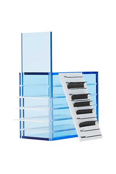 CNKESS صندوق تخزين وصلات الرموش من قطعة واحدة باللون الأزرق، 5 طبقات من الأكريليك، حامل منظم للرموش، حامل عرض