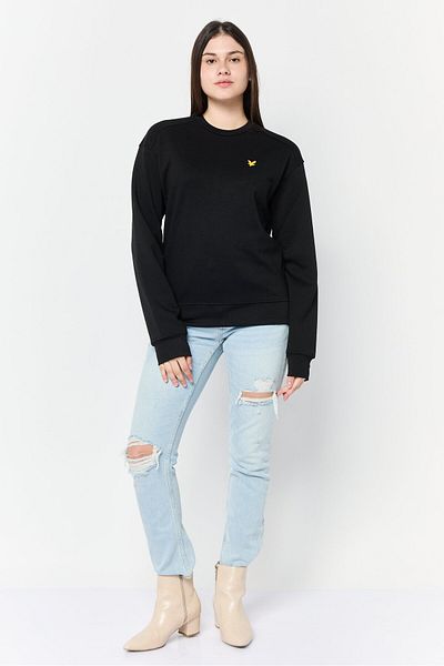 Lyle & Scott Women Crew Neck Brand Logo Long Sleeve Sweatshirts, Black