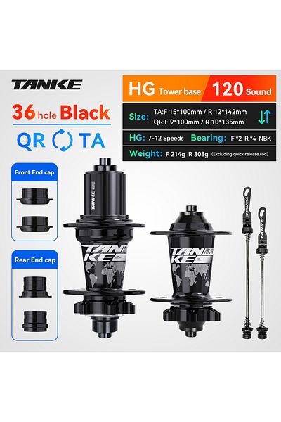 TANKE 36H Black TA-QR TANKE 120 Click Hub 6 Bearing MTB Hub Front Rear 28 32 36 Holes Disc Brake Mountain