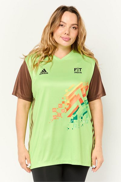 adidas Women Sportswear Fit Short Sleeves Khelo India Football Jersey, Apple Green