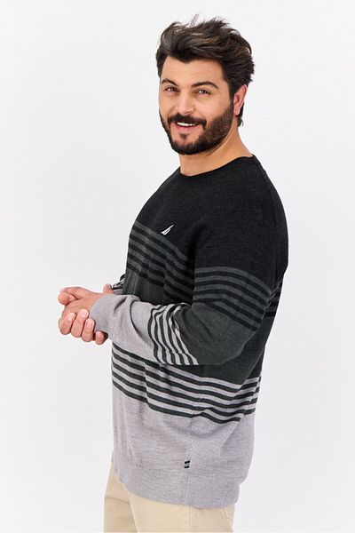 Nautica Men Ribbed Neck Stripe Sweater, Multicolor