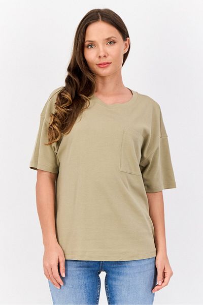 Esprit Women Crew Neck Plain T-shirt, Light Olive
