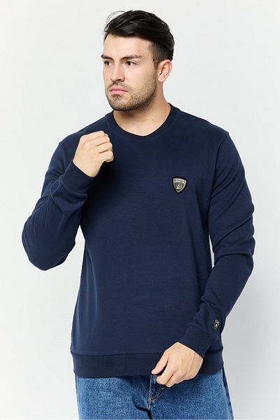 Lamborghini Men Crew Neck Brand Logo Long Sleeves Sweatshirt, Navy