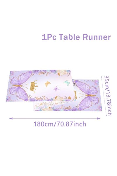Choice 35x180cm Purple Butterfly Themed Polyester Table Runner Table Flag For Butterfly Birthday Baby Showe