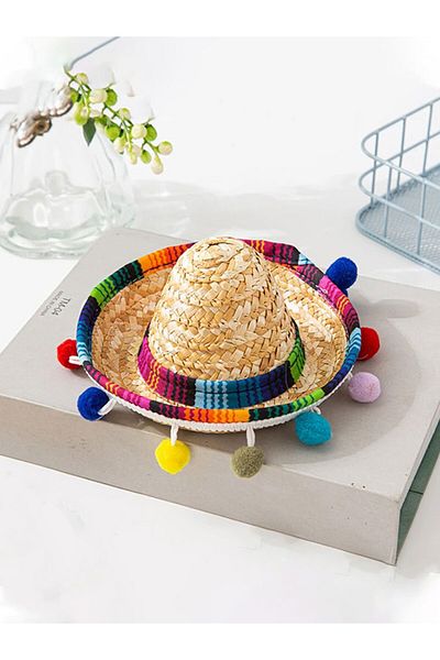 Choice colored 1 piece Mexico style pet straw hat with adjustable chin strap, perfect for music festival/su