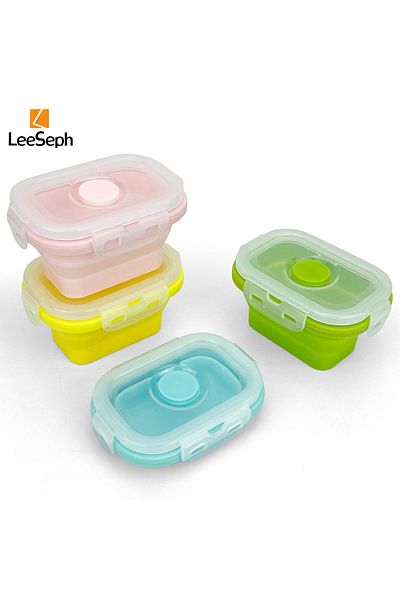 Choice 1 1 Set Of 4 Collapsible Silicone Food Storage Container Set Of 4, Leakproof Stackable Snack Meal Pr