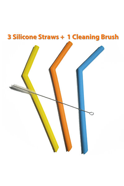 Choice مجموعة من 3 ماصات شرب قابلة لإعادة الاستخدام من السيليكون وفرشاة واحدة...