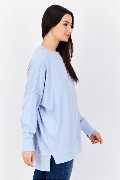 aerie Women Oversized Ribbed Neck Textured Sweater, Light Blue