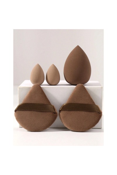 Choice4 إسفنجة مكياج بنية اللون، 5 قطع، مناسبة لكريم الأساس والبودرة، وأداة وضع مكياج البودرة السائبة