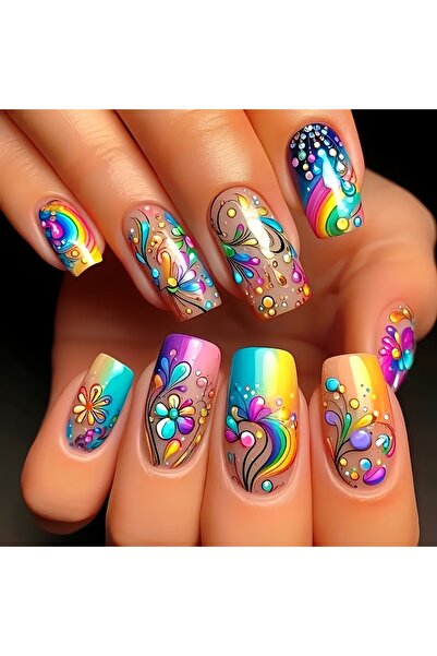 Choice 1805 24 قطعة/مجموعة أظافر صناعية متوسطة الطول لموسم الربيع والصيف بأزه...