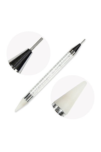 Choice قلم شمع أبيض مزدوج الرأس لتزيين الأظافر مع زينة من الماس وأداة التقاط ...