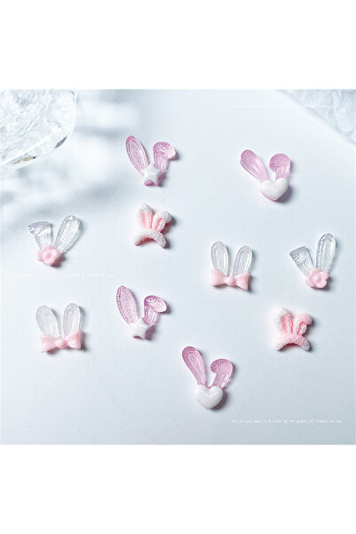 Choice 20 قطعة من زينة أظافر راتنجية على شكل أذن أرنب كورية ثلاثية الأبعاد، م...