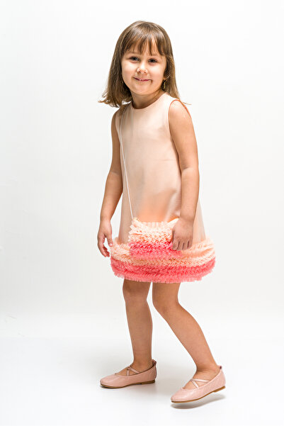 YUSALİ ETEĞİ RENKLİ FIRFIRLI DÜZ DOKUMA ÖZEL GÜN /DOĞUM GÜNÜ/PARTİ ELBİSESİ