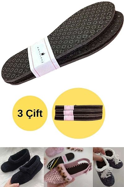 MBB ETİCARET 3 Pairs of Holes Eva Felt Slippers Hobby Knitted Booties Base 3 Layers Comfortable Booties Insoles Non-Slip