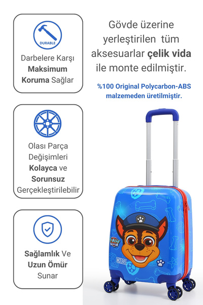 Gedox Kids Paw Patrol Lisanslı Çocuk Valizi Chase Temalı | Darbeye Dayanıklı 360 Tekerlek