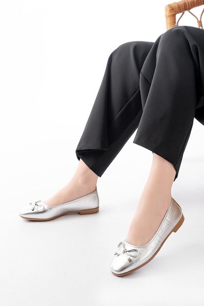 DİVOLYA Potin Silver Bow (2 cm) Degete ovale Balerini pentru utilizare zilnică