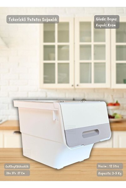 Jet's Home Tekerlekli Sebzelik BPA Free Soğanlık Patates Soğan Sepeti Organizer Beyaz Krem Motek 12 Lt