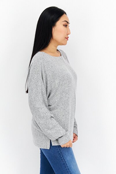 s.Oliver Women Boat Neck Long Sleeve Knitted Sweater, Grey