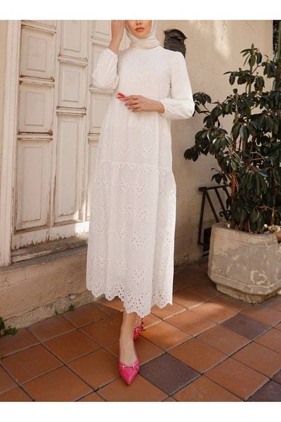 Modamorfo Rochie cu mâneci elastice -albă