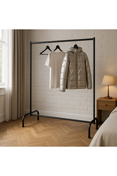 SKGROUP Elbise Askılığı 138 cm Siyah Metal Konfeksiyon Elbise Askılığı Eşek A...