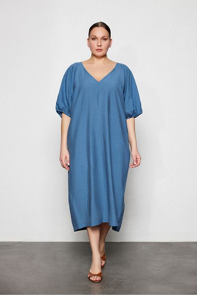 LUOKK Vivien Plus Size Puffy Sleeve Maxi Φόρεμα Μπλε