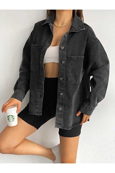 Zeliza Moda Evi Çift Cepli Oversize Denim Gömlek Ceket