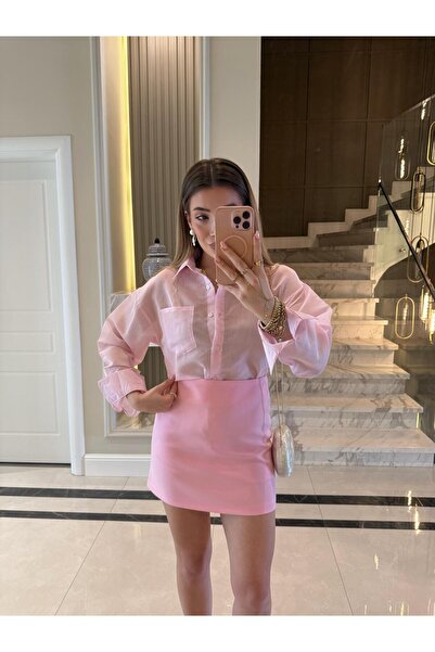 CKBUTİK Pembe -Beyaz Çizgili Ms Oversize Gömlek