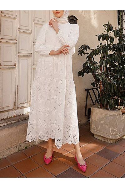 Modamorfo Rochie cu mâneci elastice -albă