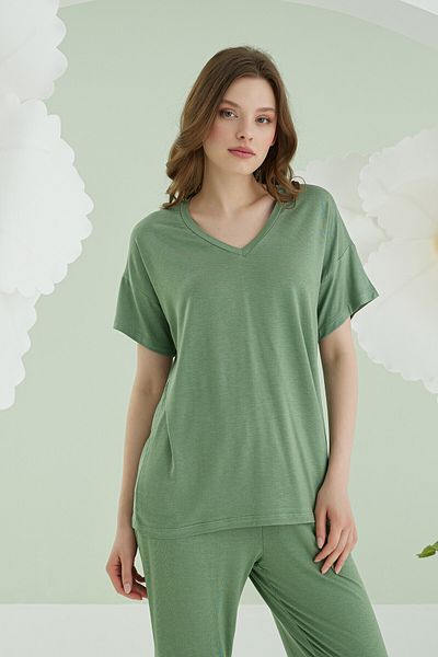 NBB Green Modal V-Neck Pajama Set