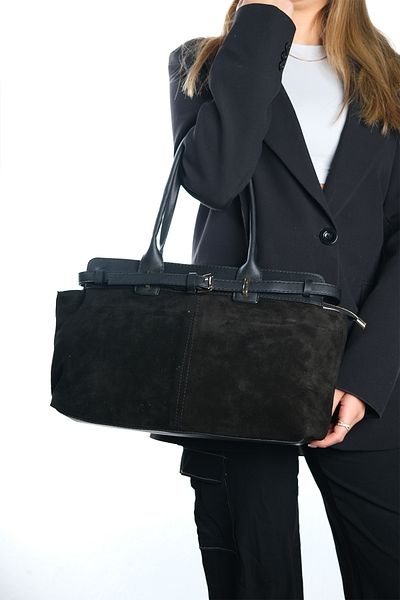 LuviShoes Geantă de umăr pentru femei OCOA din piele naturală din piele intoarsa neagra