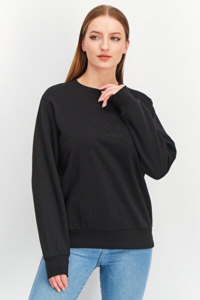 UMBRO Women Crew Neck Long Sleeves Embordered Sweatshirt, Black