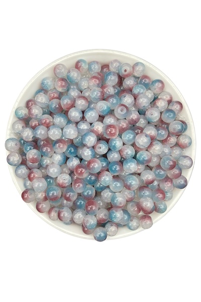 Hedef Bijuteri 50gr 8mm Cam Bordo/Mavi/Beyaz Çatlak Buzlu Boncuk Takı, Hobi, ...