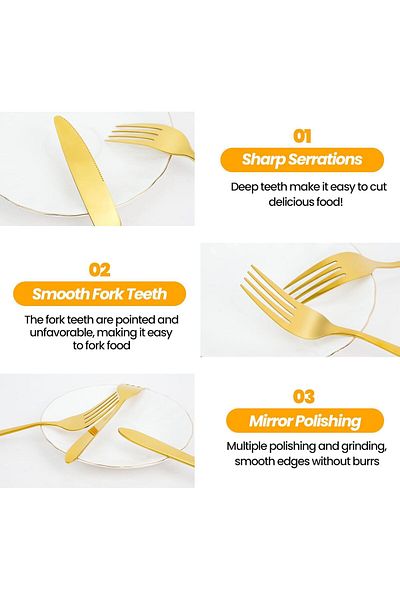 fulina 24 PCS Gold Silverware Cutlery Set,Stainless Steel Mirror Finish,Includes Fork Spoon Knife
