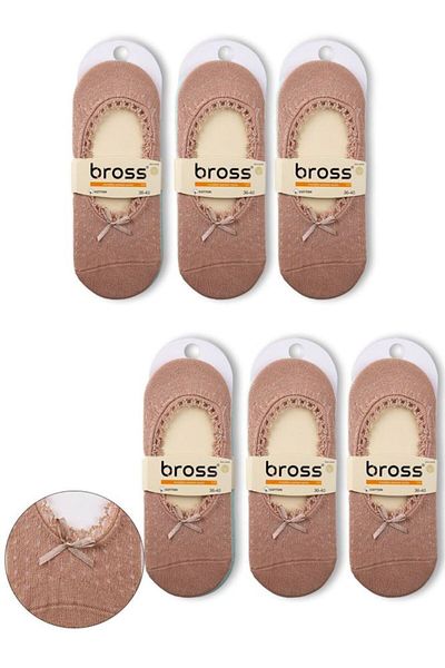 Bross Women's Mesh 6-Piece Lace Ballerina Socks Skin