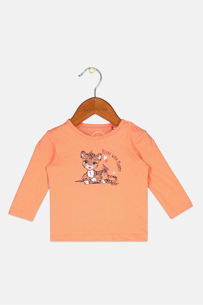 s.Oliver Toddlers Girl Crew Neck Printed Long Sleeve Tops, Coral