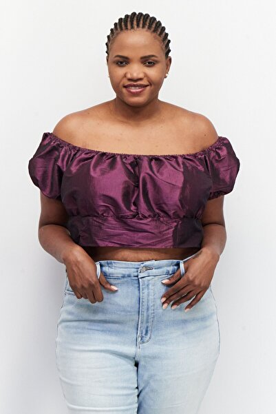 Collective The Label Women Curve Fit Off Shoulder Puff Sleeves Metallic Crop ...