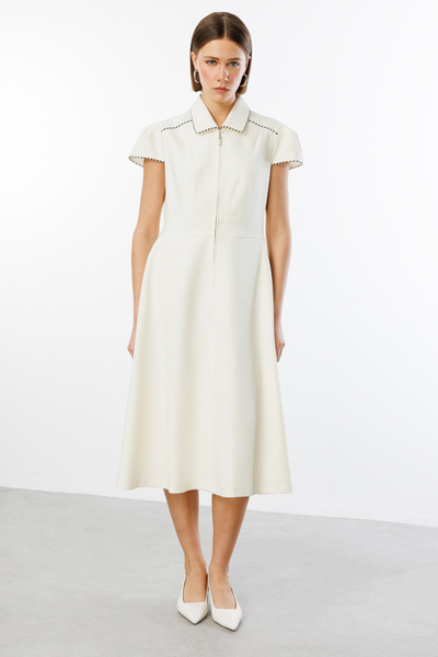 Ekol Önü Fermuarlı Polo Yaka Elbise